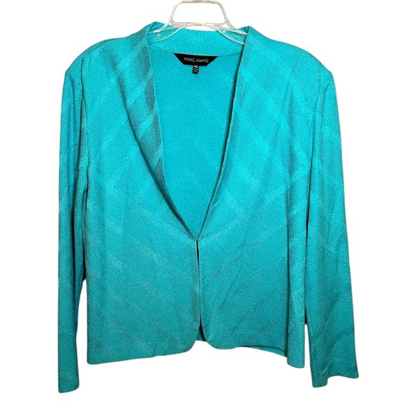 Ming Wang Aqua Teal Green Open Front Knit Cardigan Sweater Jacket PXL - Picture 1 of 14